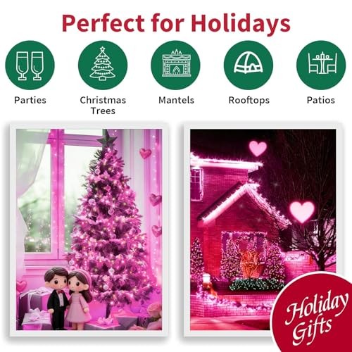 Pink Clear Christmas Valentine's String Lights 100 Pink and Clear-Green Wire