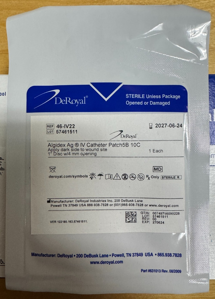 DeRoyal - Algidex Ag IV Catheter Patch 5B Dressing 1" Disk 46-IV32 - 5 Pieces