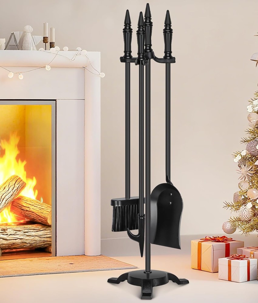 Fireplace Tools Set with Poker Shovel Brush Stand