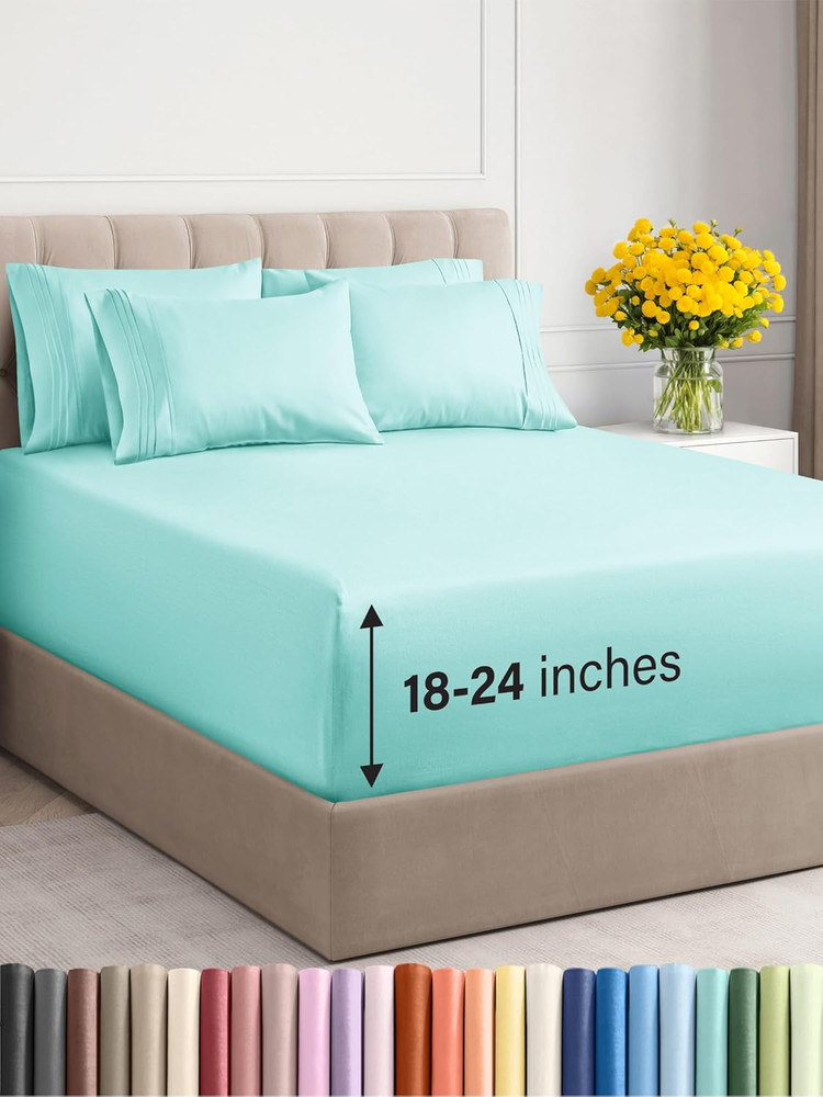 Cooling Extra Deep Queen Sheet Set - 6 Piece Luxury Bedding - Spa Blue