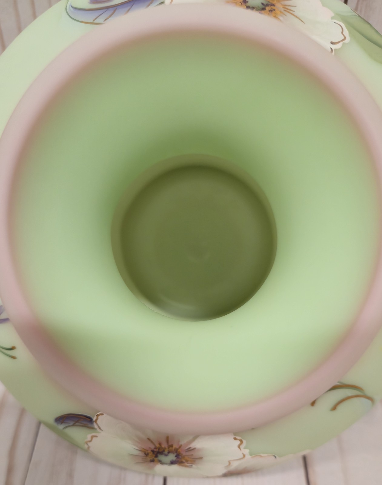 FENTON J.K. Spindler Connoisseur Lotus Mist Hibiscus Vase Hand-Painted 320/1950