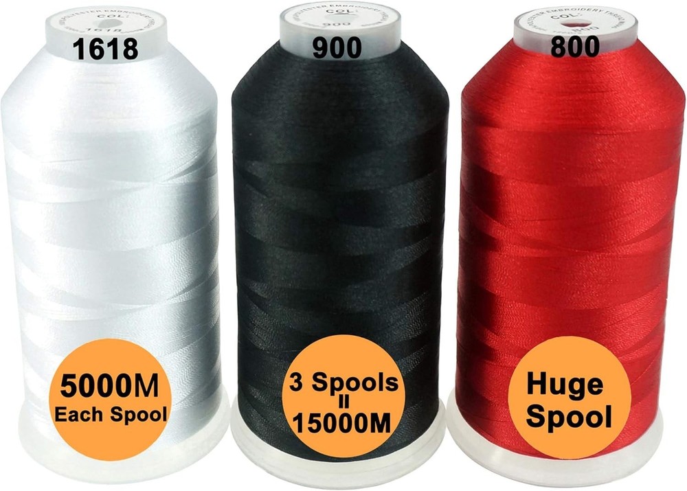 Assorted Polyester Embroidery Thread Spools 5000M-3 Pack All Colors for Machi...