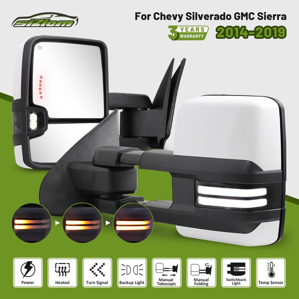 Switchback Painted White Tow Mirrors for 2014-2019 Chevy Silverado GMC Sierra