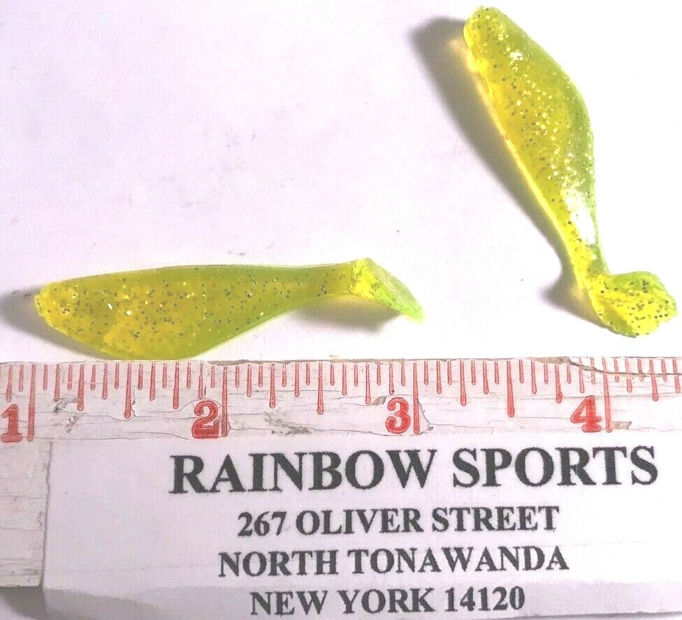 50 - 2" Paddle tail SHADS plastic baits CHARTREUSE speckled Micro shad BASS