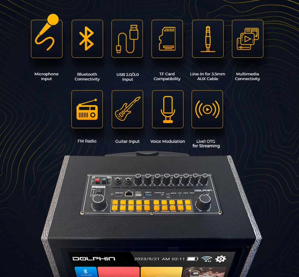 Professional Karaoke Machine Bluetooth Speaker Lyrics Display Screen WirelessMic