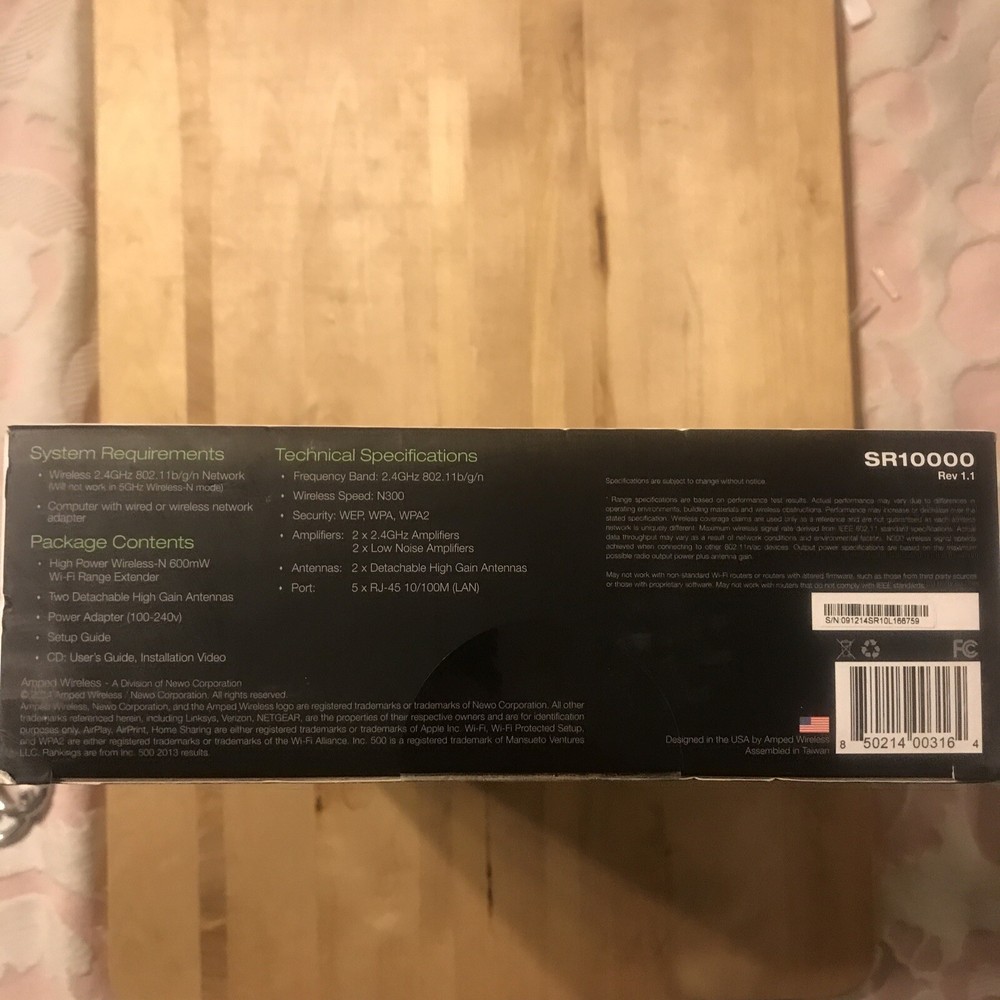 AMPED WIRELESS WIRELESS-N 600mW RANGE EXTENDER, MODEL SR10000