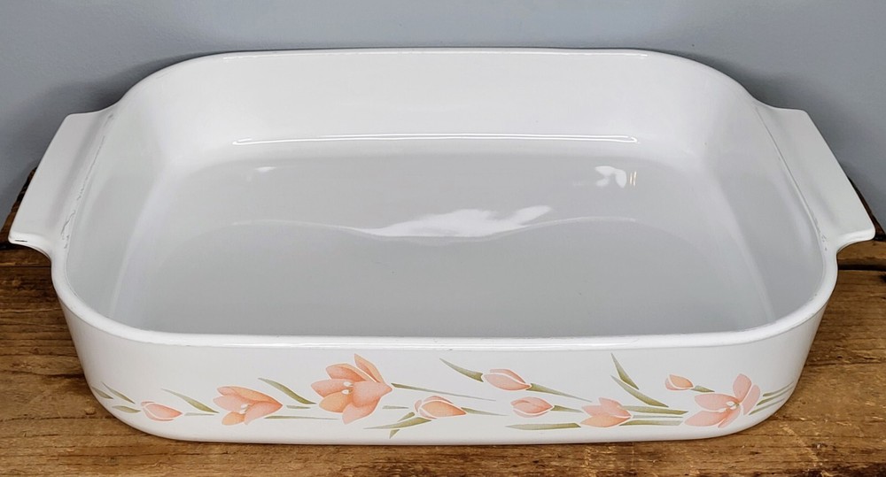 Vintage Corning Ware #A-21-B-N Rectangular Roaster Pan in Peach Floral Pattern