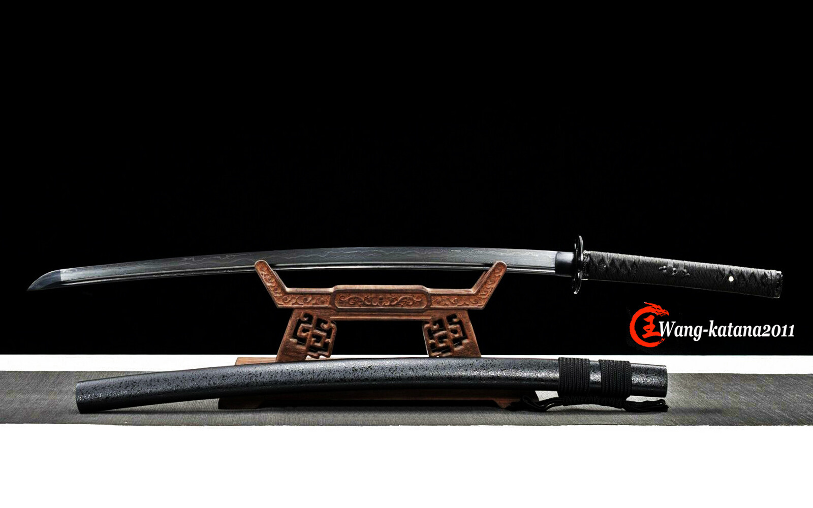 All Black Katana Damuscus Folded T10 Steel Functional Japanese Samurai Sword