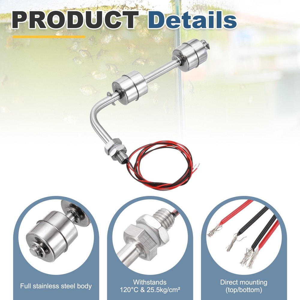 Float Switch 150mm Rod 0.5A Horizontal Double Float for Pump/Alarm 1 Pcs