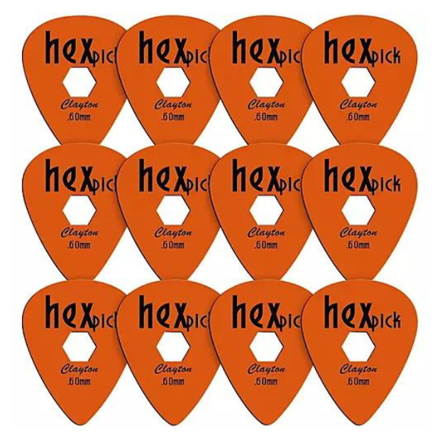 Clayton Hexpick Duraplex Standard Pick, .60mm, Orange, 12 Picks