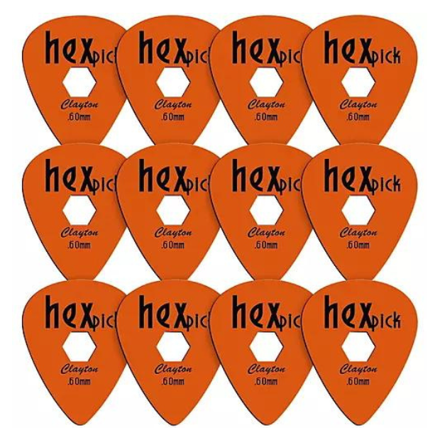 Clayton Hexpick Duraplex Standard Pick, .60mm, Orange, 12 Picks