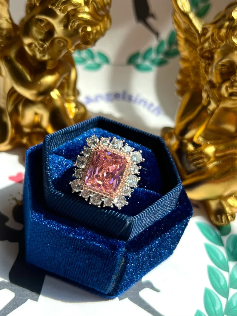 4.90Ct Natural Pink Sapphire Diamond Engagement Ring 14K Solid White Gold Size 6