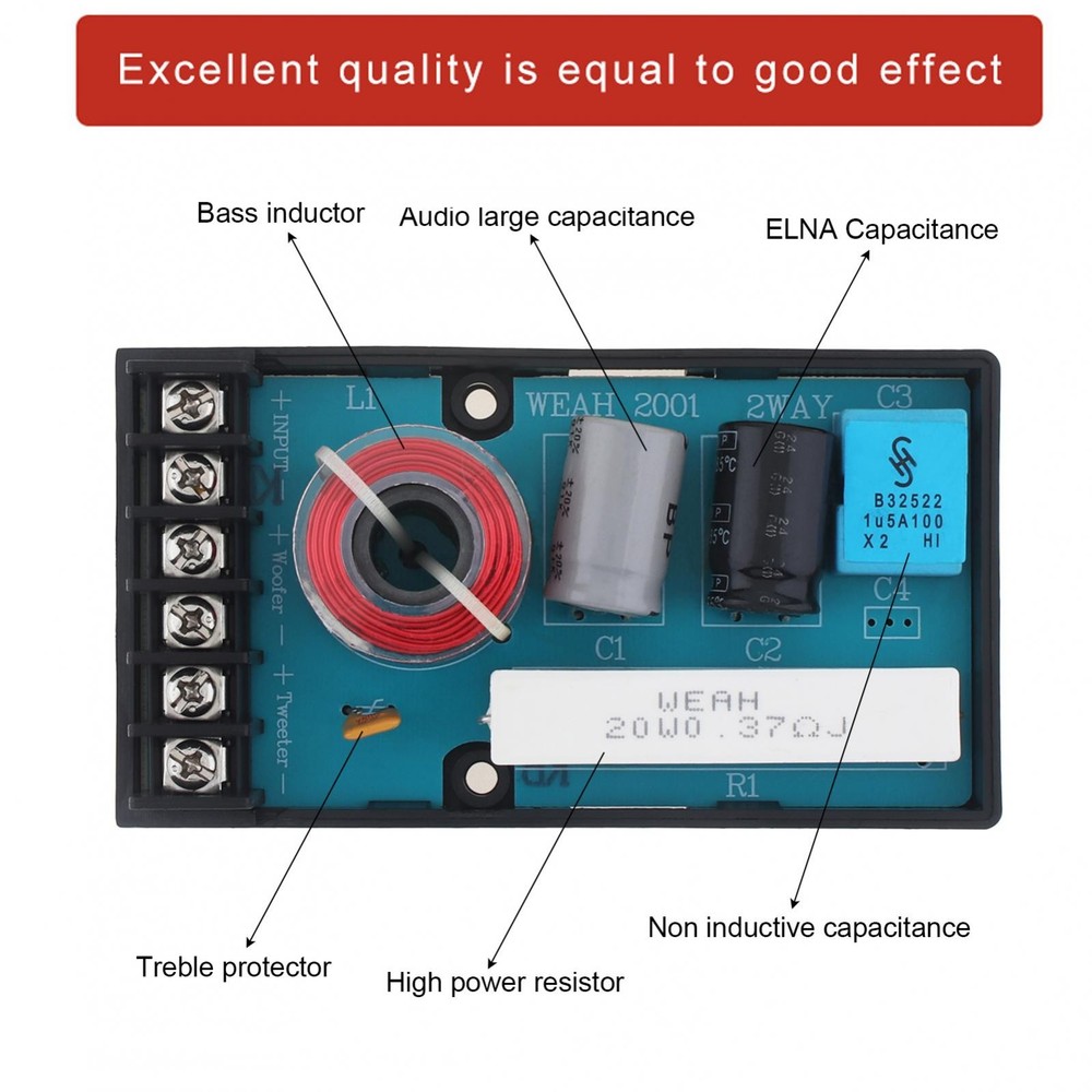 2pcs 2 Way Crossover Filter Universal Audio Speaker Frequency Divider Board 120W