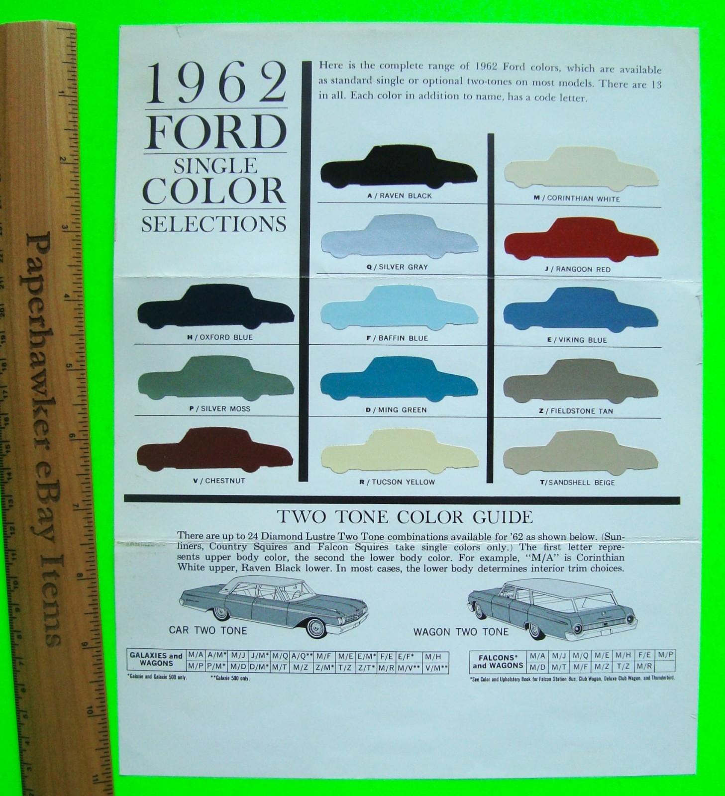 1962 FORD FACTORY COLOR CHIPS BROCHURE Falcon GALAXIE Wagons ORIGINAL Xlnt