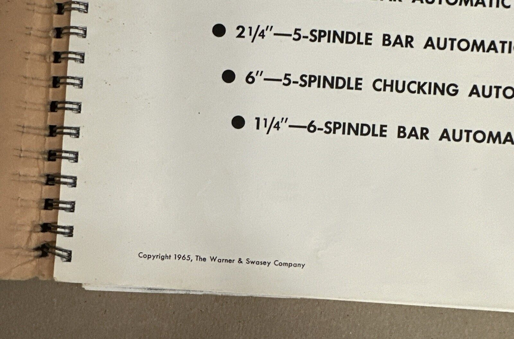 Warner Swasey Multiple Spindle Automatics Operating Instructions Manual
