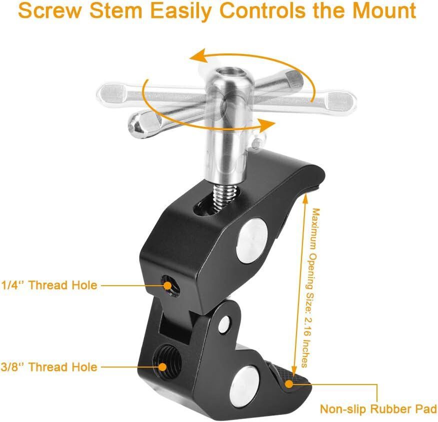 Max openning size 2.16inch Super Crab Clamp For DSLR Camera Rig, Flash Light