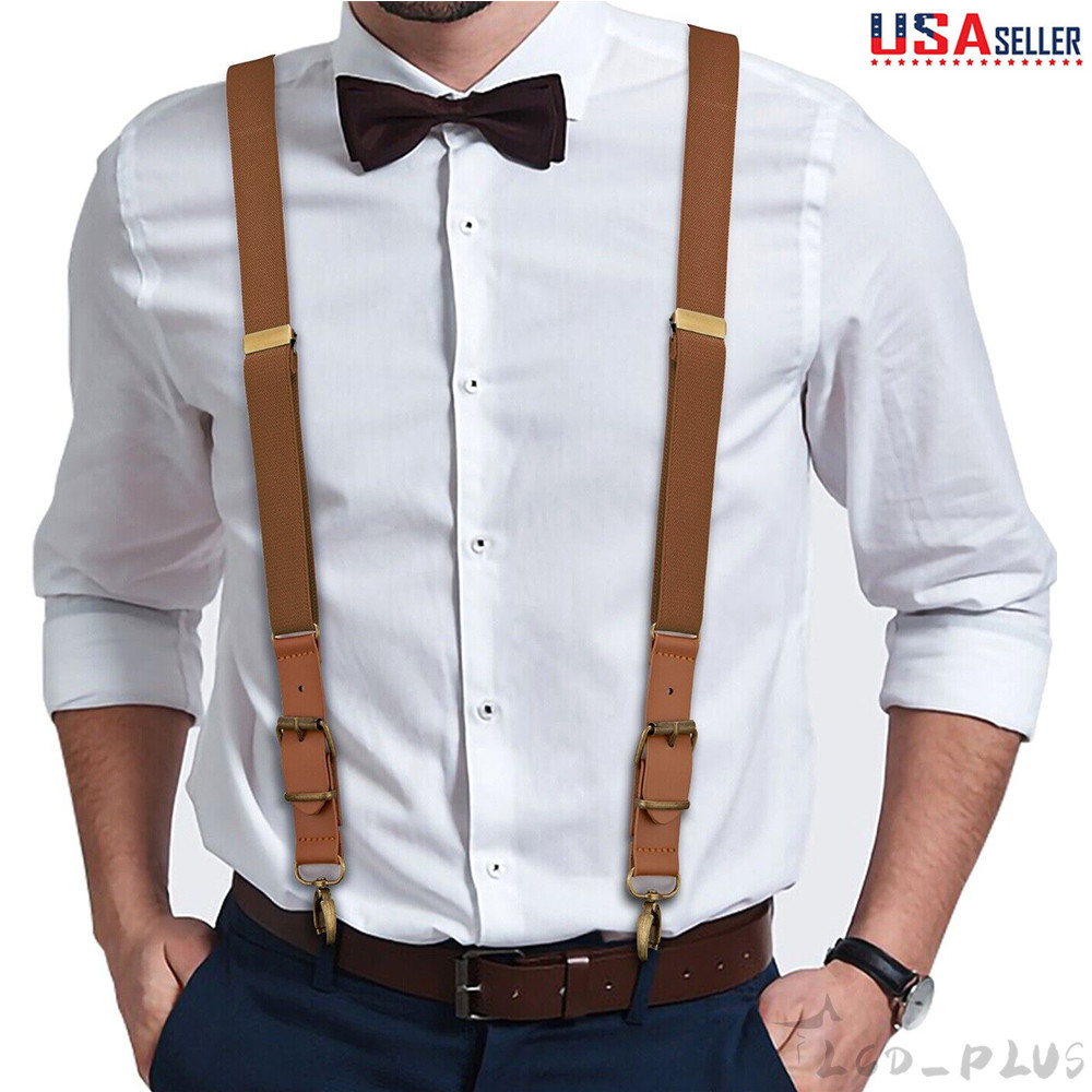 Adjustable Men's Suspenders Leather Elastic Y-Shaped Braces Hooks Pants Braces
