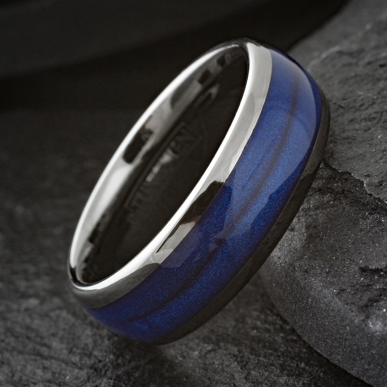 Gunmetal Tungsten Carbide Blue Flowing Sand Wedding Band Ring