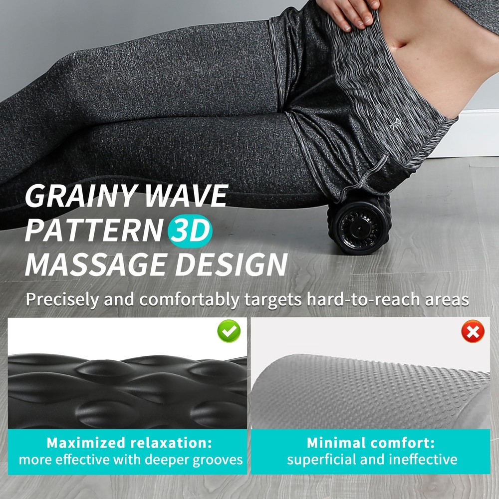 High-Density Vibrating Foam Roller Black with 4 Customizable Speeds for Deep ...