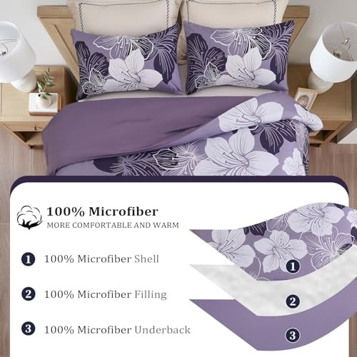 Comforter Set Floral Bedding Comforter Sets - Soft Queen Dark Purple