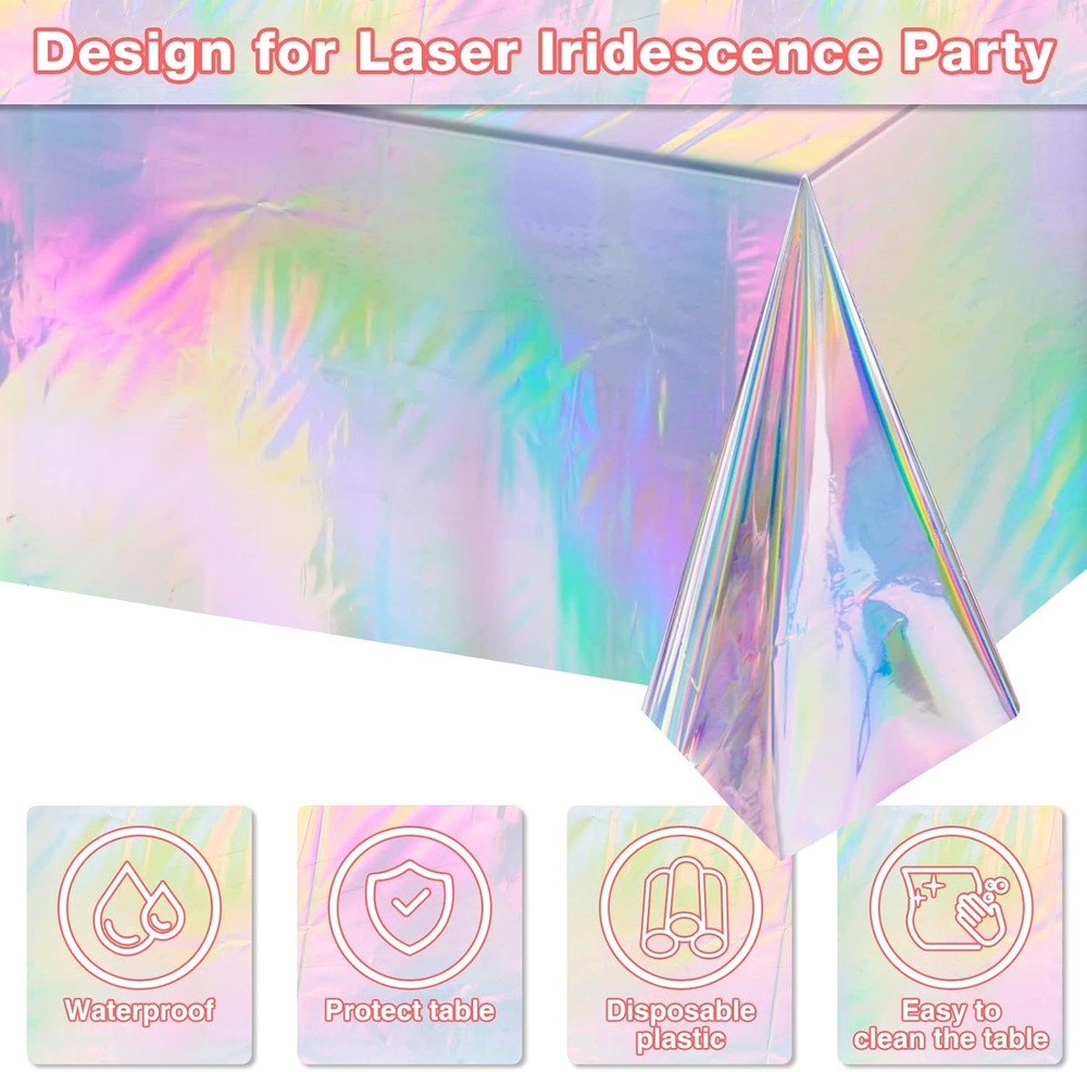 6 Pack Iridescence Plastic Tablecloths Shiny Disposable Laser Rectangle Table