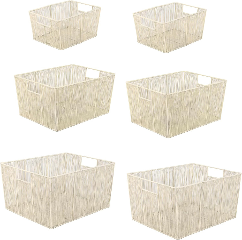 BSK3000C-6SET Sutton Modern Glam Nesting Wire Metal Storage Baskets, for Shelves