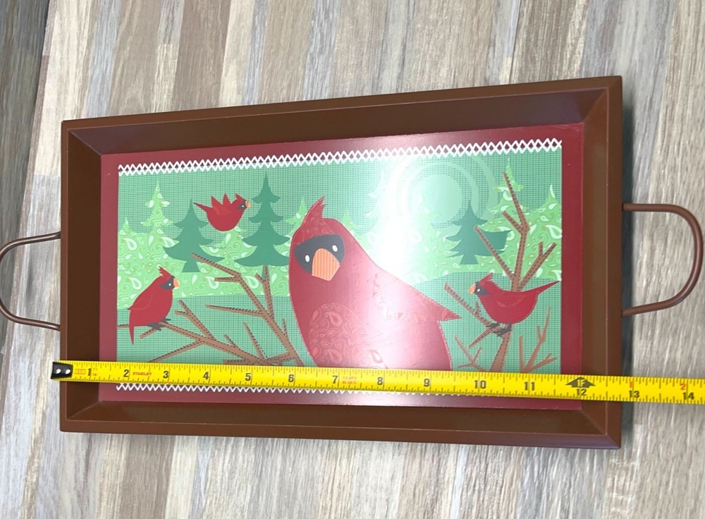 Gund Cardinal Bird Serving Tray Rectangular with Handles Christmas Decor