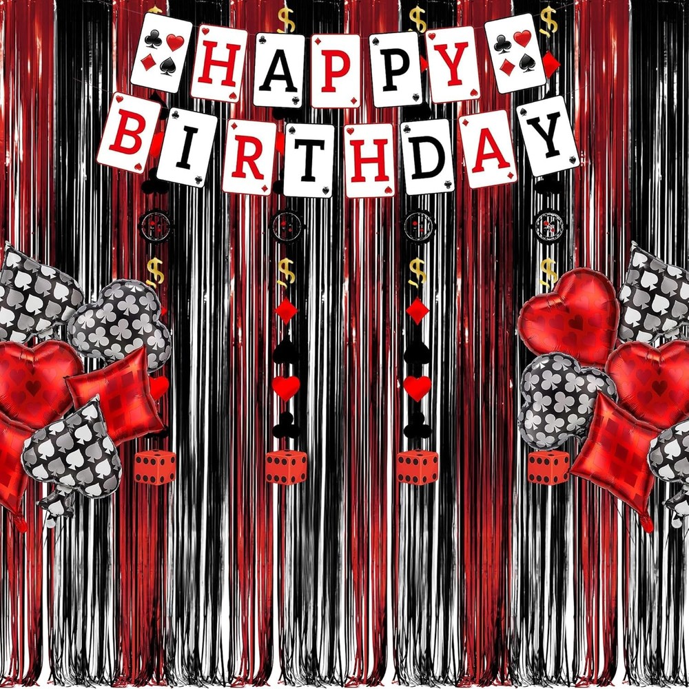 Black Red Party Streamers Backdrop - GREATRIL Foil Extra Large,