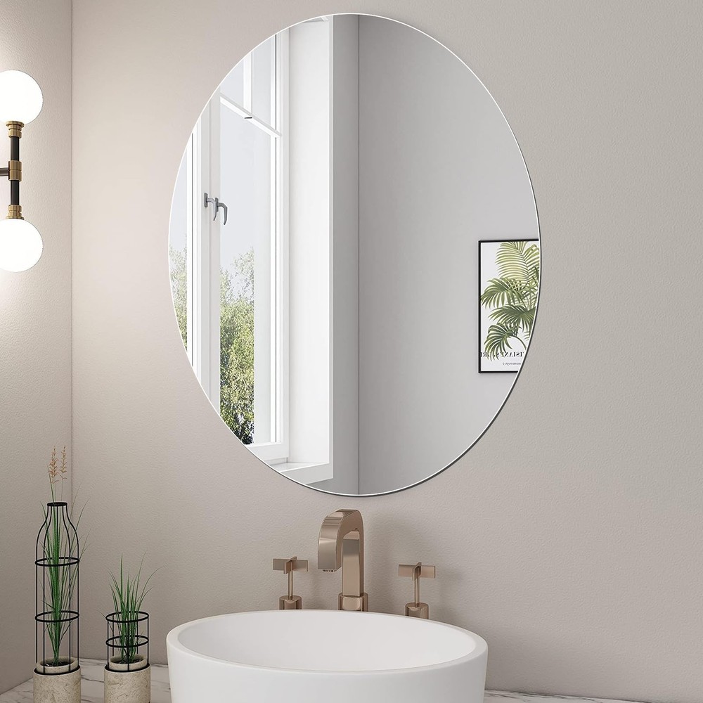 Oval Mirror, Acrylic Oval Bathroom Mirrors Unbreakable Frameless Wall-Mounted...