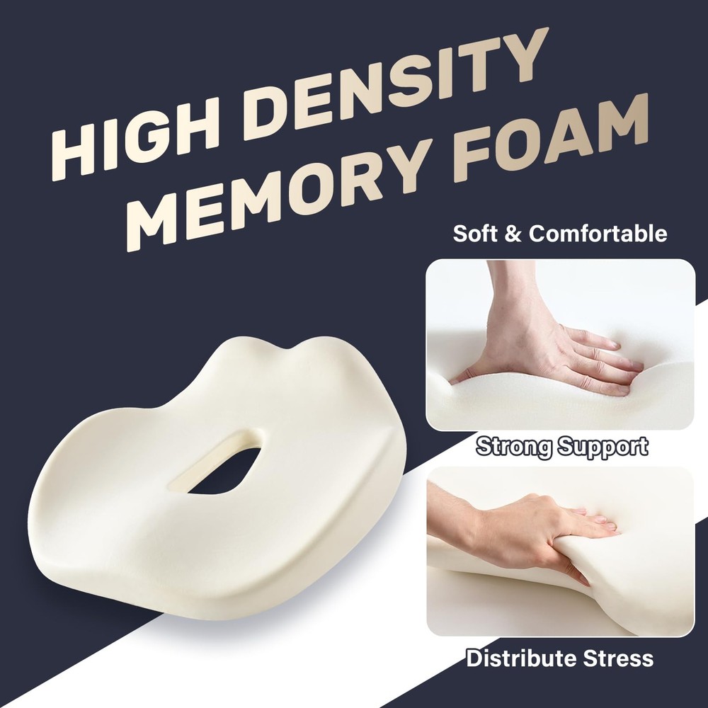 Memory Foam Car Seat Cushion for Sciatica, Tailbone & Back Pain Relief