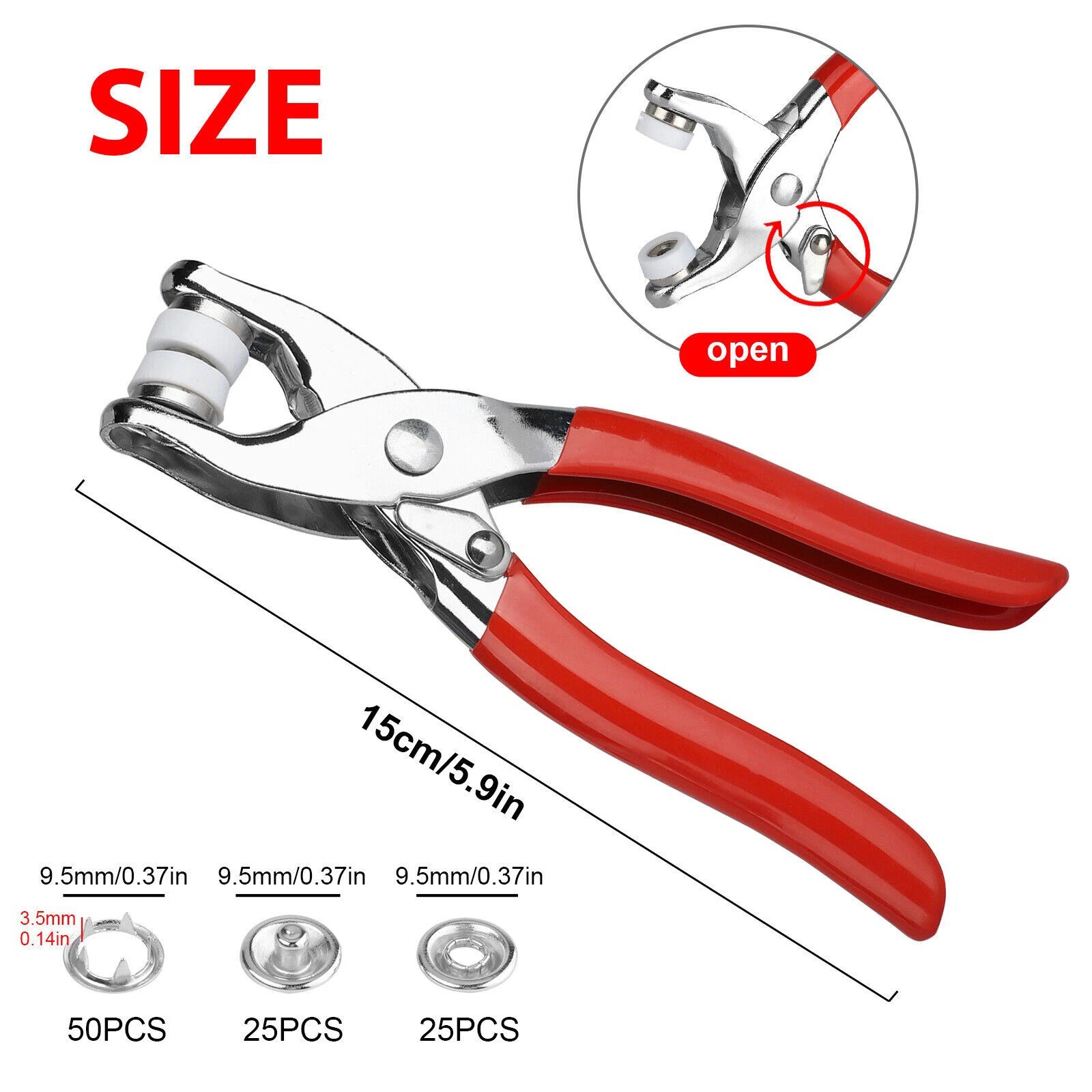 100 Pcs 9.5mm Snap Fasteners Kit with Pliers for Fabric Crafting & Clothes