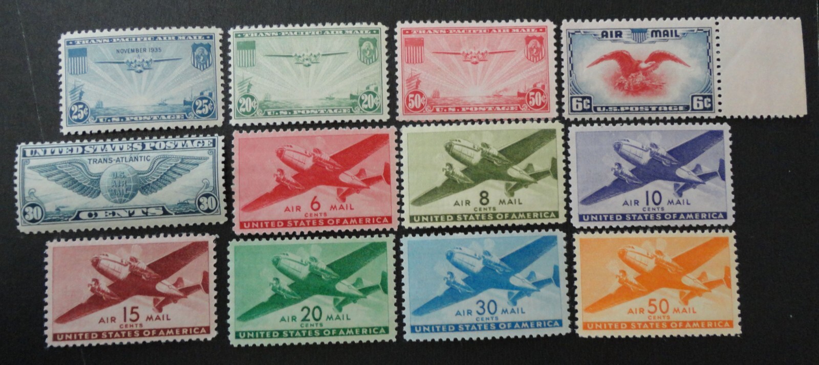 SCOTT #C20-C22, C23-C24, C25-C31 MINT NH 1935-1944 VINTAGE AIRMAIL COMPLETE SETS