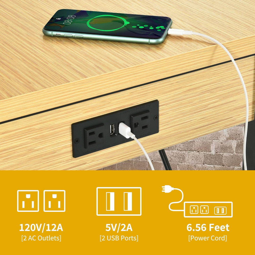 60" Adjustable Workbench on Wheels, Garage Tool Work Bench with Outlets & Wheels