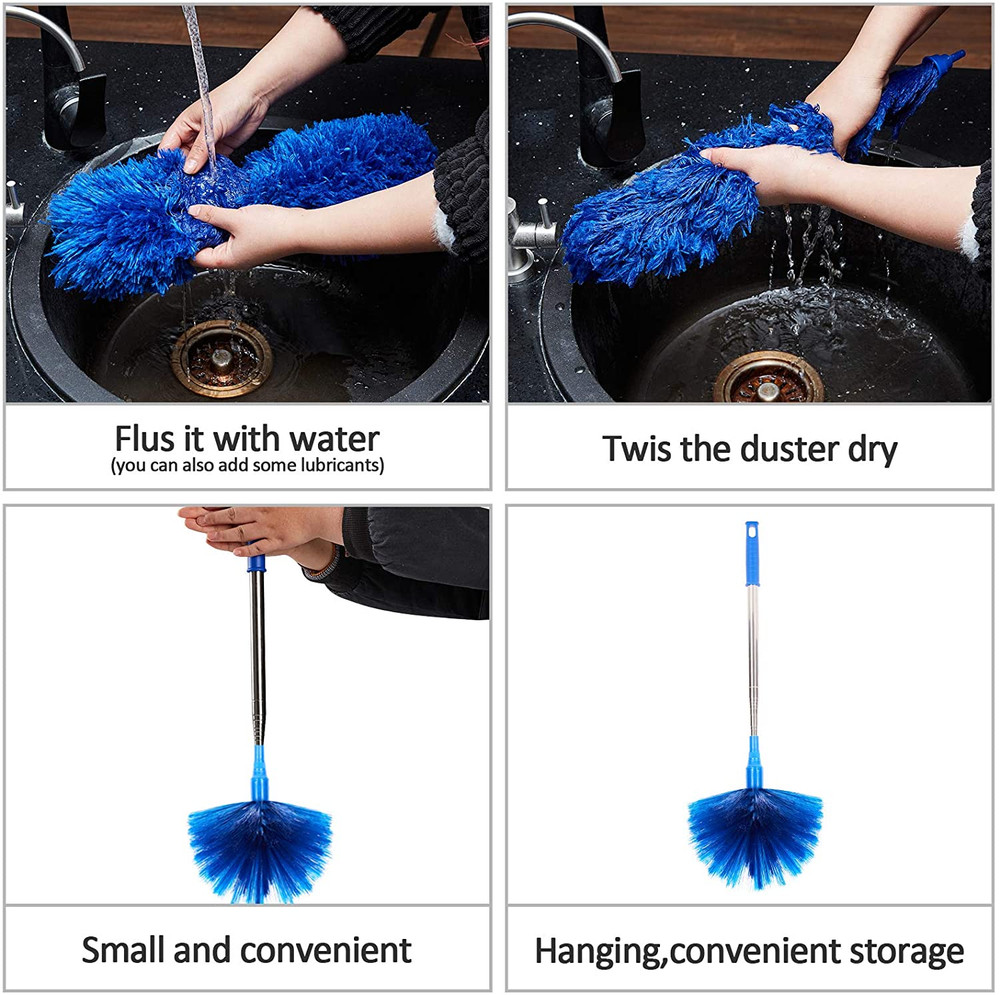 Cobweb Duster with Extension Pole, Washable Cleaning Duster Kit with 2 Duster He