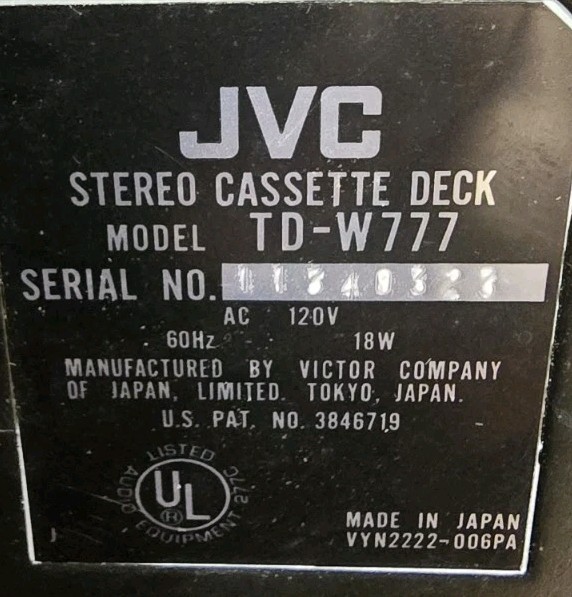 JVC TD-W777 Stereo Double Cassette Deck - Dual Auto Reverse - Tested & Working