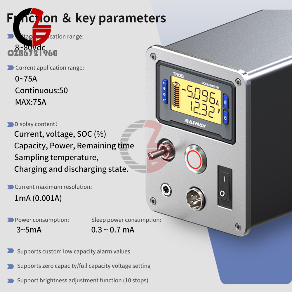 DC Voltage Current Power Meter Battery Power Indicator Built-in Sampler DC 8~80V