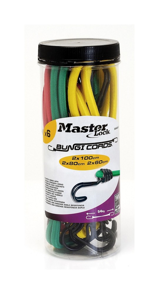 Master Lock 6-Pack Bungee Cords  - 3040Eurdat - For Camping, Loads on Bicycles,
