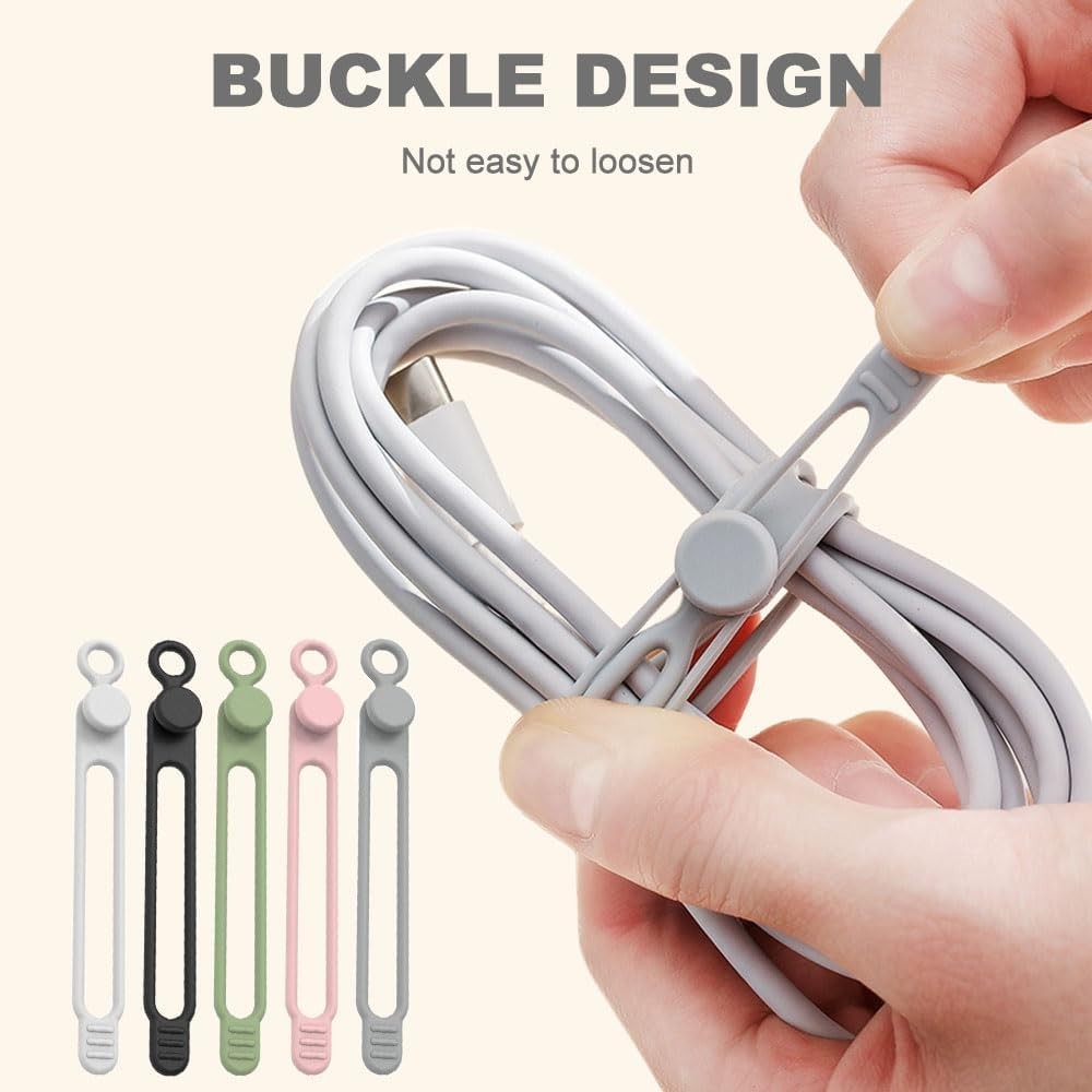 20-Pack Adjustable Pink Silicone Cable Ties - Flexible Organizer for Electronics