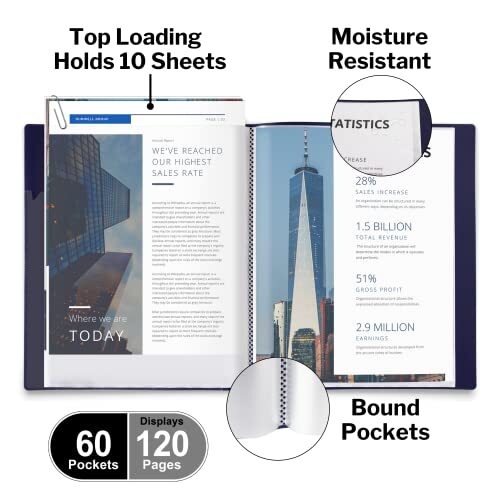 Dunwell Binder with Plastic Sleeves 60-Pocket () - Presentation Blue 1 Pack