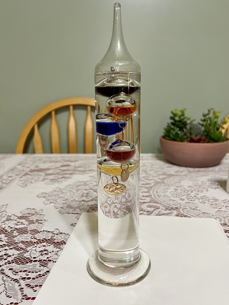 Galileo Thermometer Glass Floating Colored Weights 11 Inches