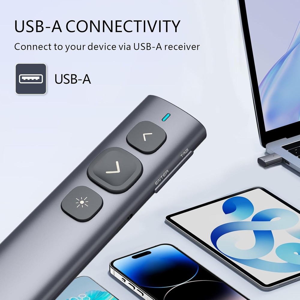 Rechargeable Wireless Presentation Clicker 328ft Range PowerPoint Remote for PC