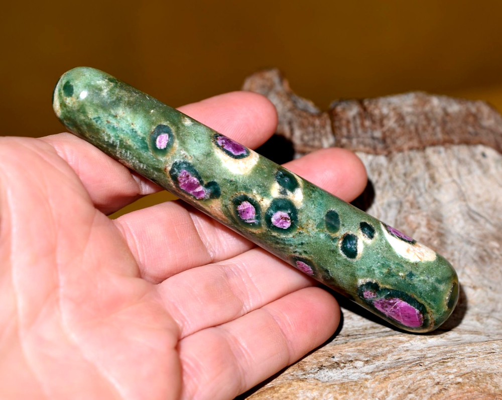 Ruby / Zoisite Fuchsite Matrix Healing Wand Natural Untreated Stone Massage Tool