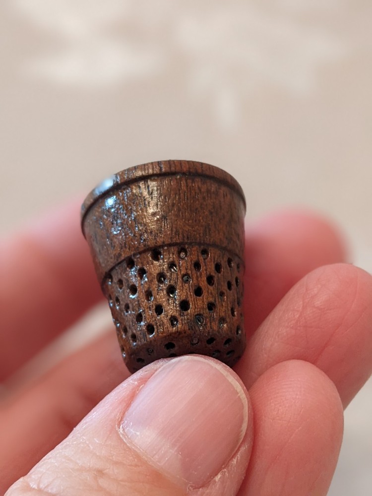 Antique Wooden Thimble, Initials MW