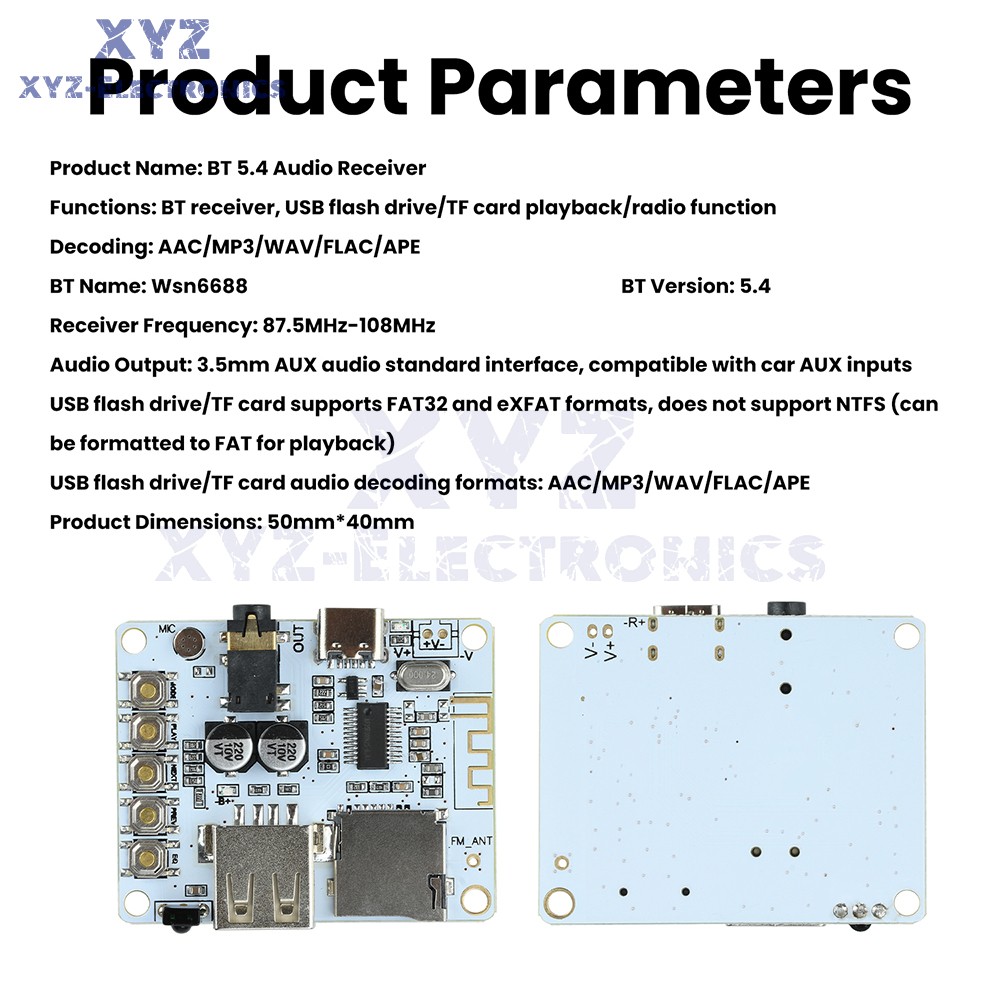 Bluetooth 5.4 Audio Receiver Board MP3 Lossless Decoder Decoding Module Type-C