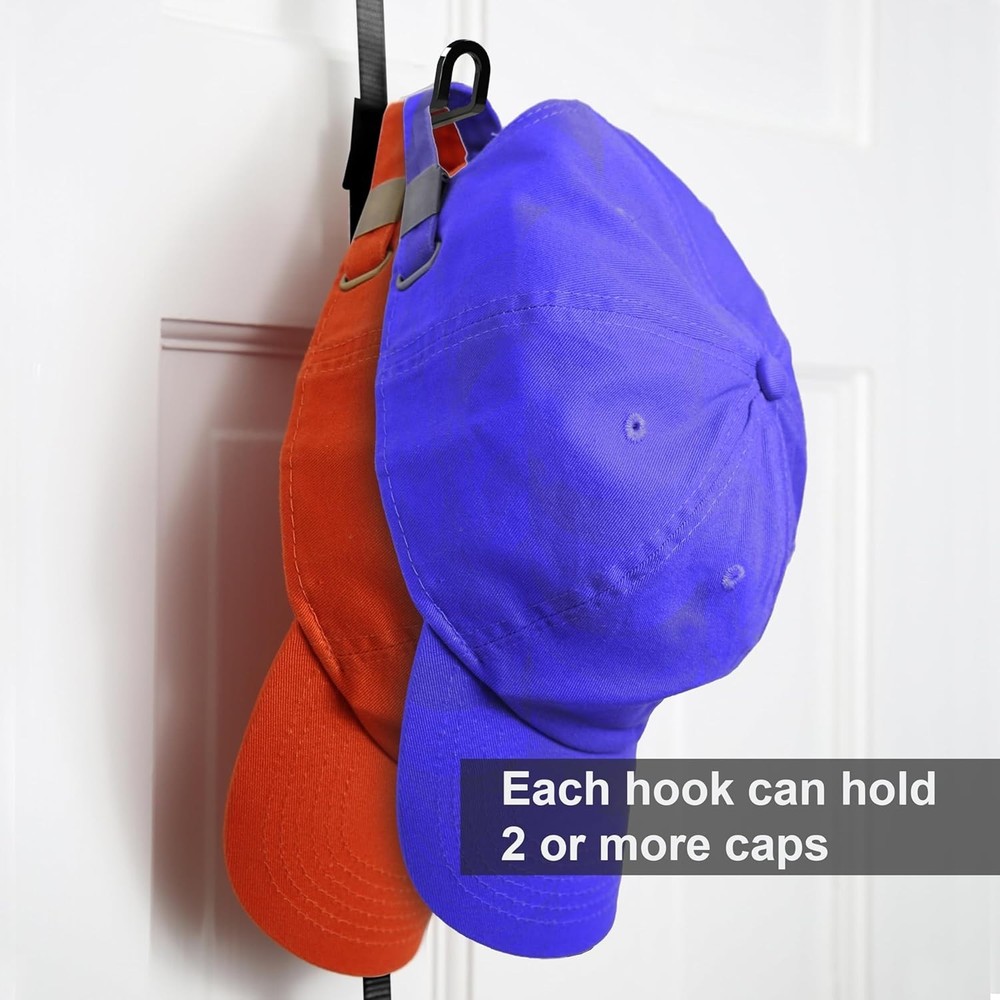 Versatile Over-The-Door Hat Storage - Cap Rack for 18-36 Adjustable Caps, Black