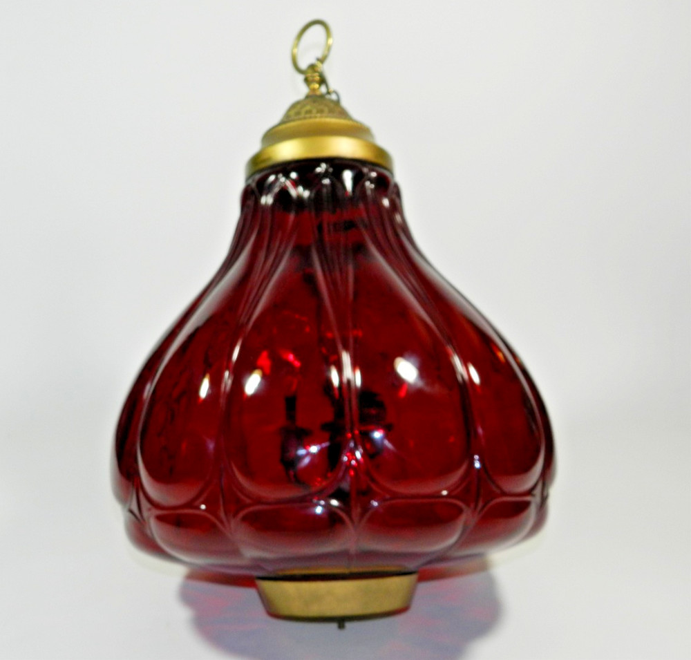 Vintage Ruby Red Glass Swag Hanging Light