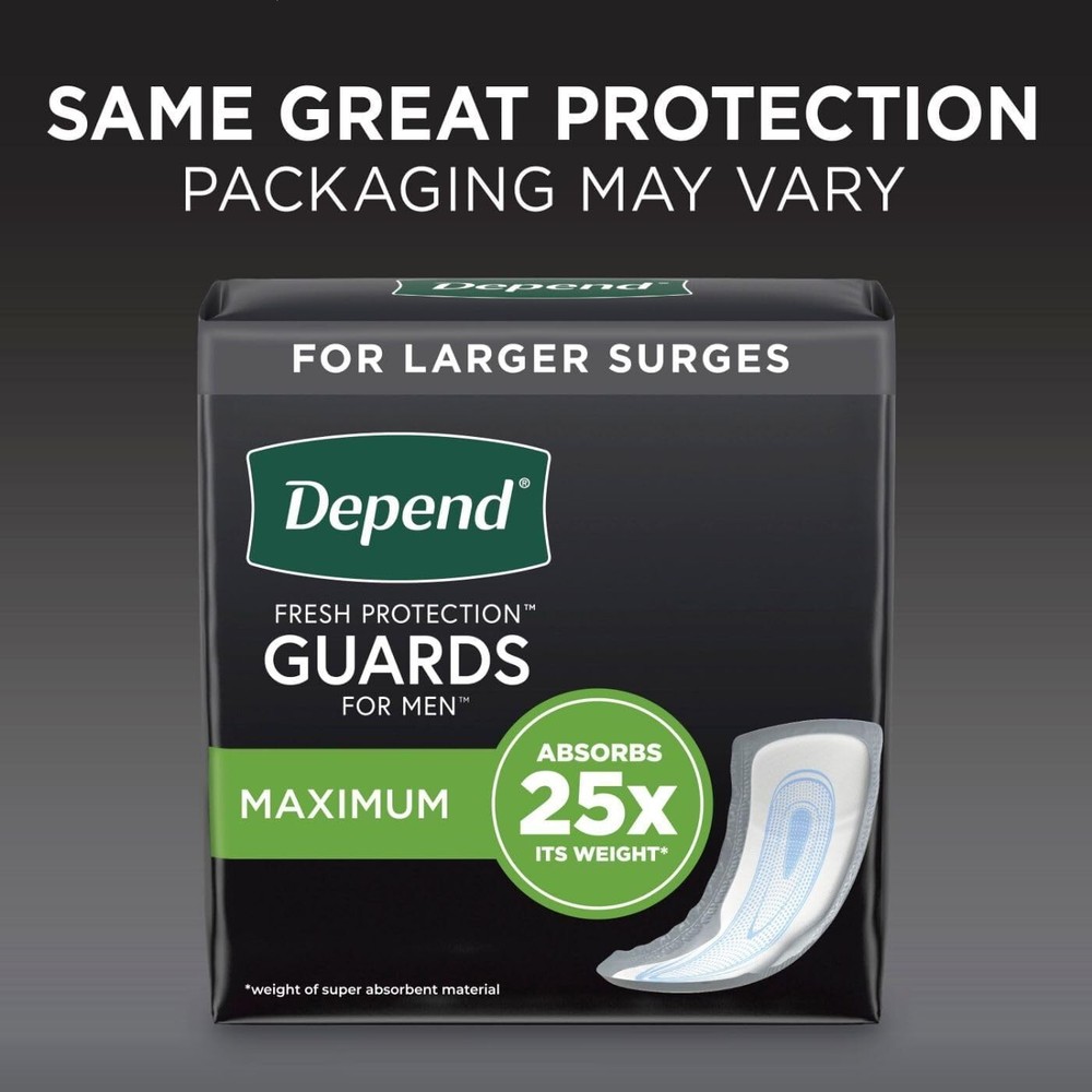 Depend Incontinence Guards/Bladder Control Pads for Men, Maximum Absorbency, 104