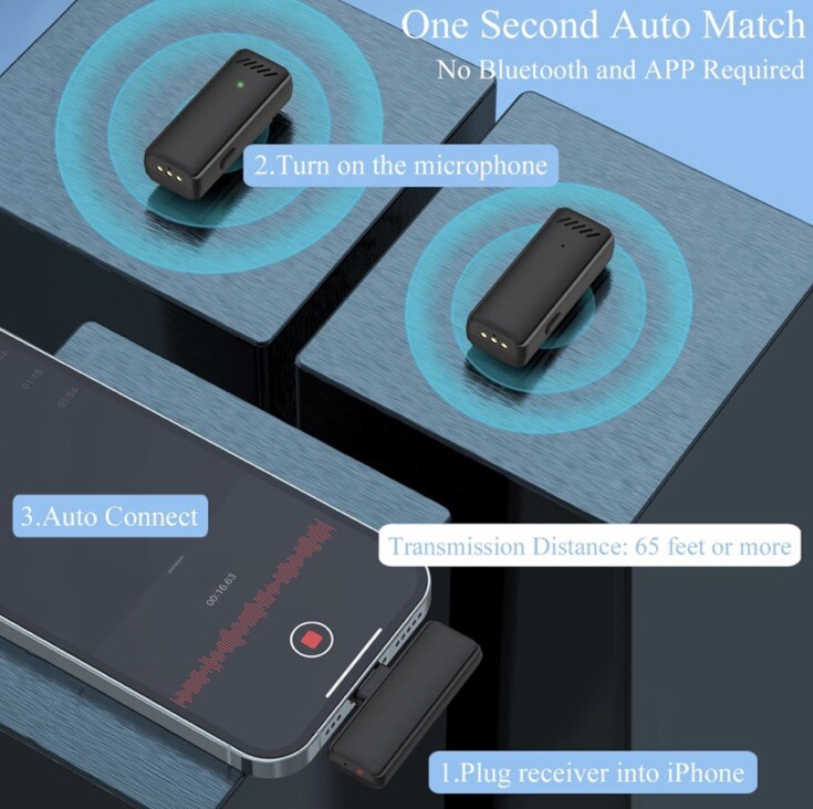 WIRELESS DUAL LAVALIER MICROPHONE AUDIO VIDEO RECORDING FOR IPHONE EUC