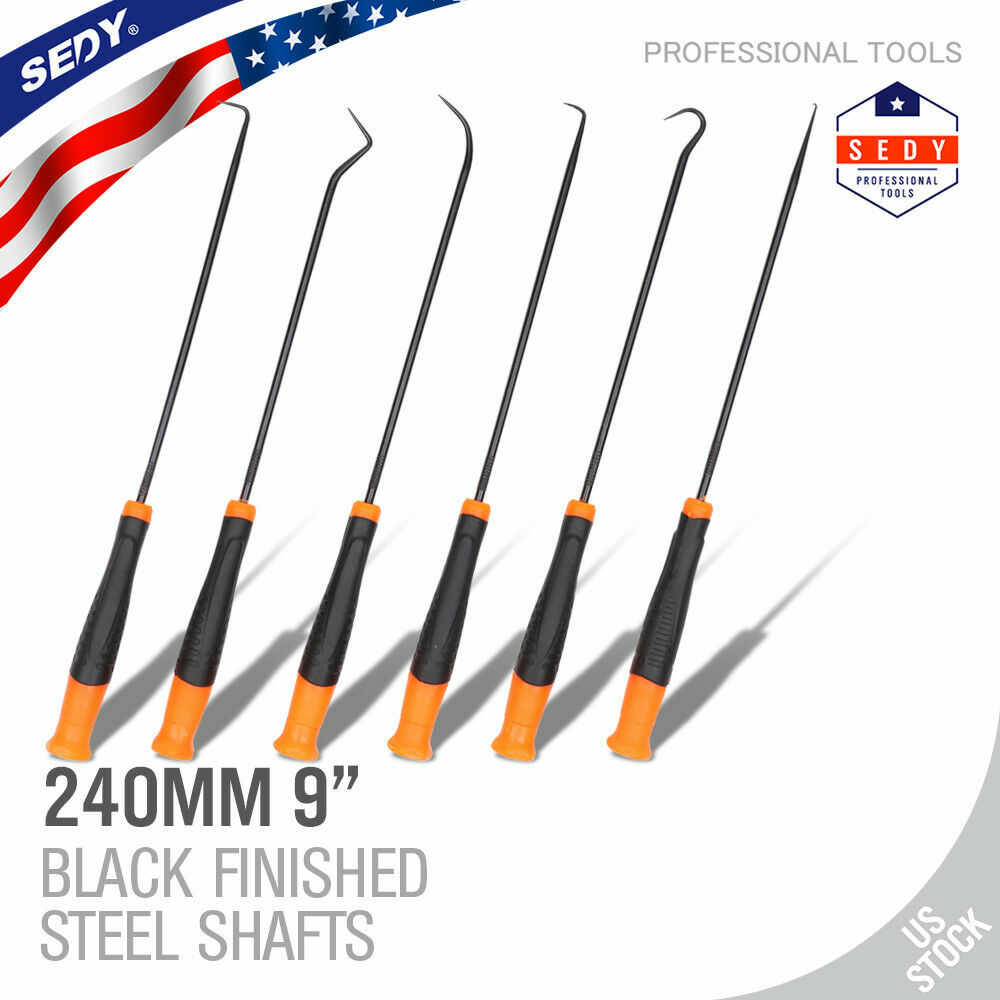 6pc Pick & Hook Set Extra Long O-Ring & Seal Remover Soft Grip Assorted Shapes