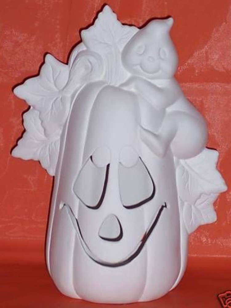 Ceramic Bisque~~ Ready to Paint~~ Large Pumpkin with Ghost electric included